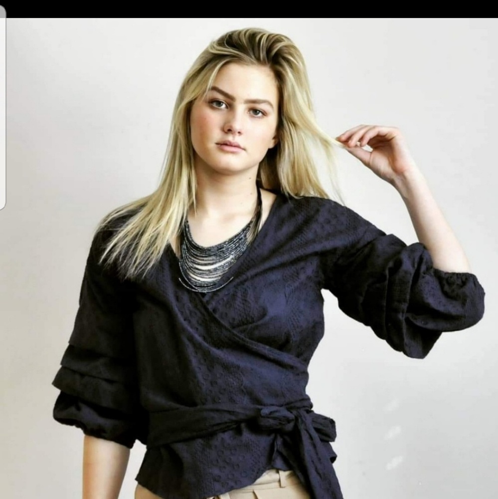 Embroidered Wrap Blouse